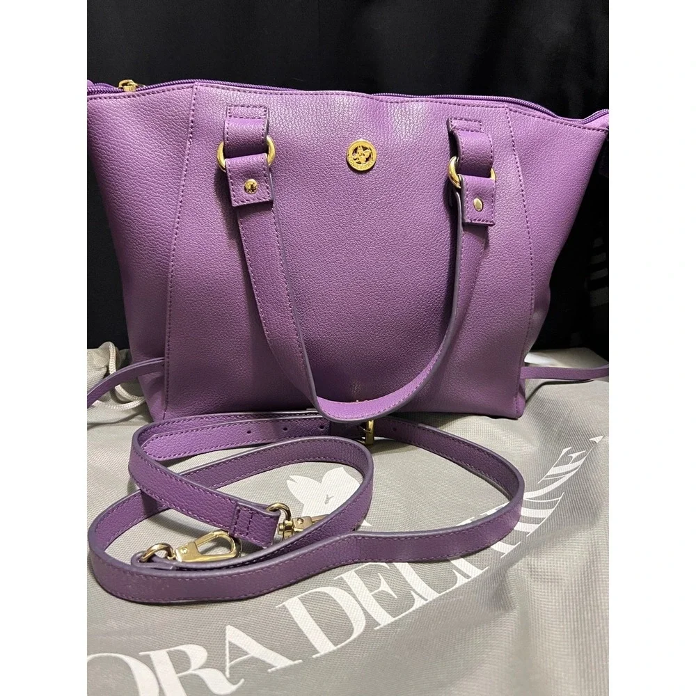 Dora Delphine Purple Leather‎ Satchel Crossbody Bag Gold Hardware Purse